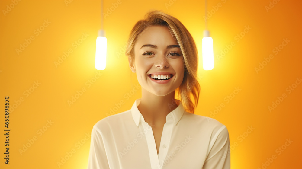 A stylish lady with vibrant multitude of yellow color fashion accessories, takes center stage in a close-up portrait against a lively background. Generative AI. A stylish lady with vibrant multitude of yellow color fashion accessories, takes center stage in a close-up portrait against a lively background. Generative AI.
