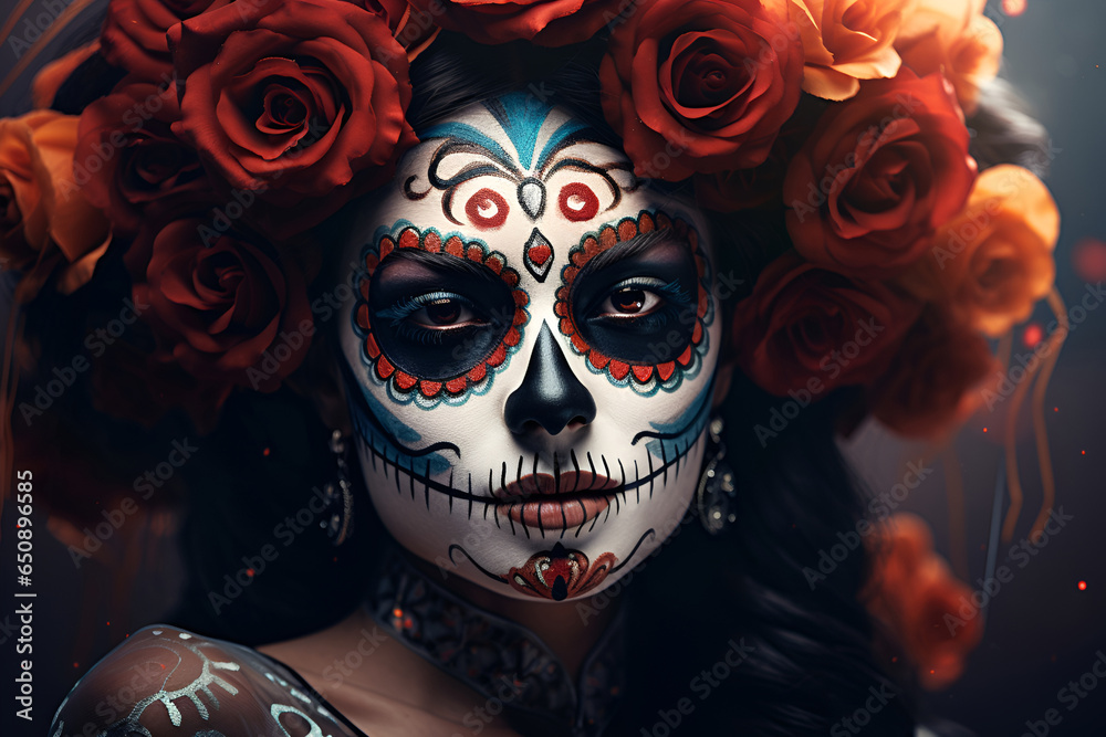 Portrait of a girl with sugar skull makeup. Day of The Dead. Halloween Portrait of a girl with sugar skull makeup. Day of The Dead. Halloween