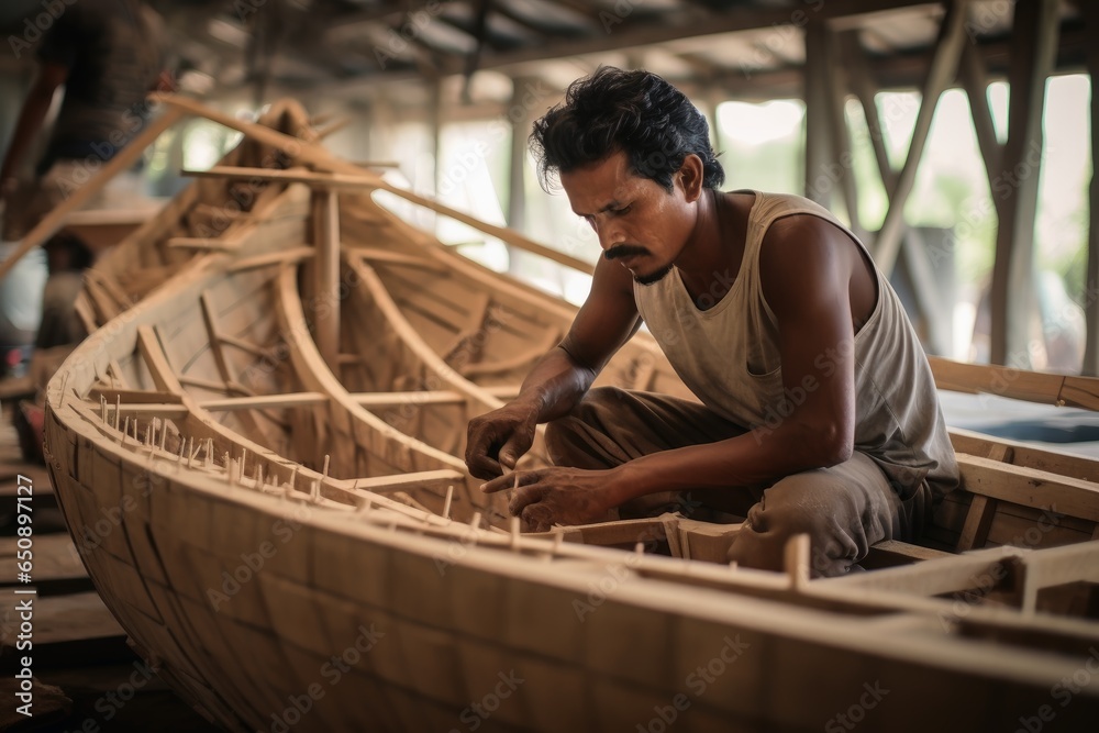A boat builder at work. A boat builder at work.