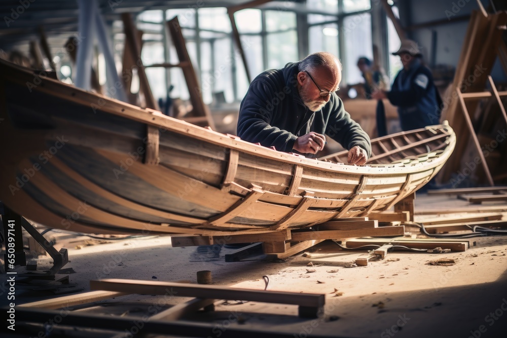 A boat builder at work. A boat builder at work.