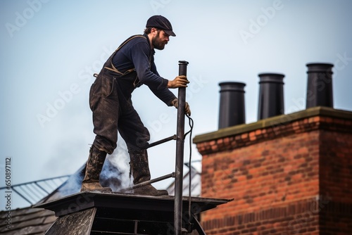 A chimney sweep at work. photo