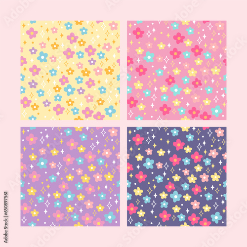 Hand Drawn Seamless Pattern Set with a flowers vector