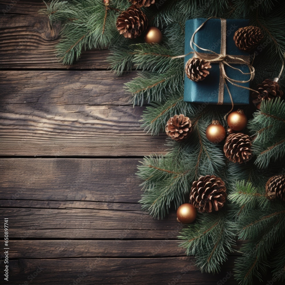 Christmas background with fir branches, gift, bumps, Christmas toys and decorations . Christmas background with fir branches, gift, bumps, Christmas toys and decorations .