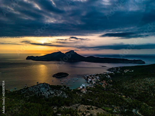 Views of Dragonera Island in Sant Elm at sunset in September