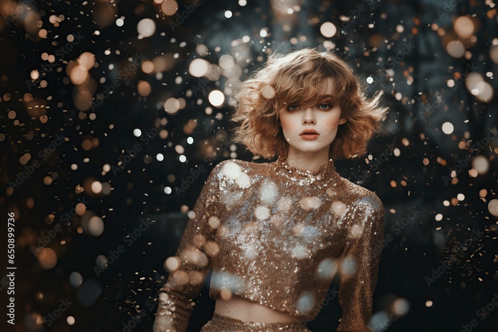 girl with shiny sequins that form a glamorous style girl with shiny sequins that form a glamorous style