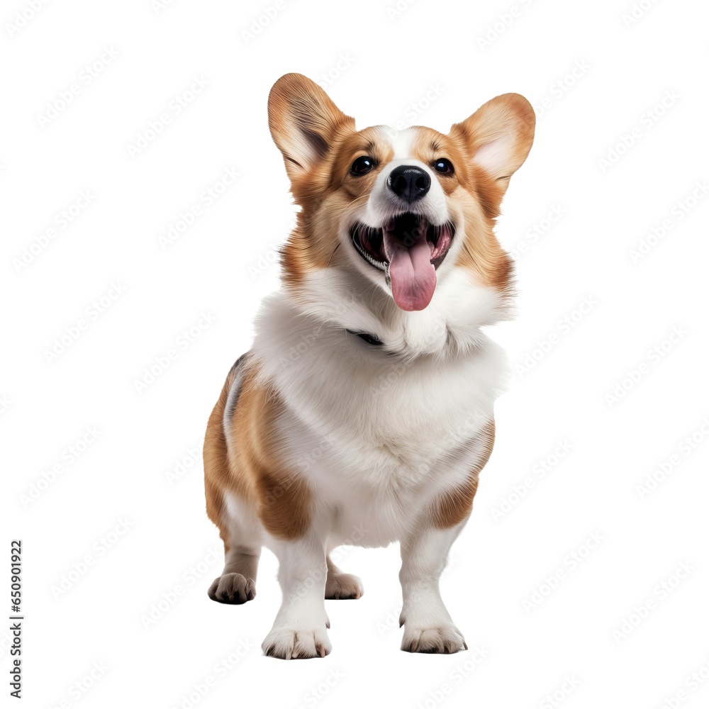 happy playful corgi dog isolated on transparent background