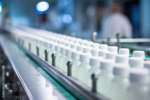 A production line for medications in a large factory.