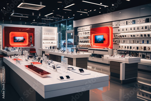 A modern smartphone shop with many different new phones.