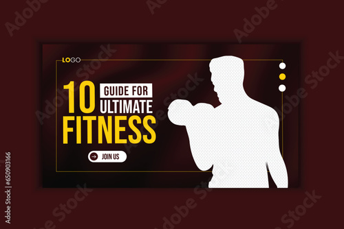 Gym and fitness You-Tube video thumbnail or web banner template.