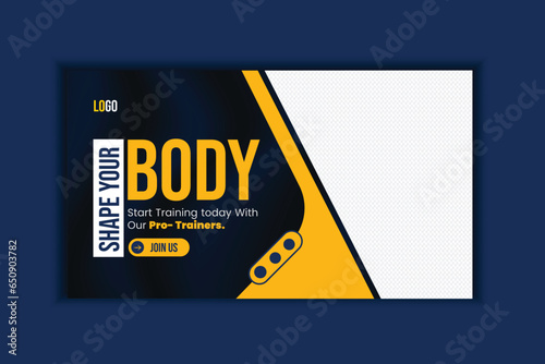 Gym and fitness You-Tube video thumbnail or web banner template.