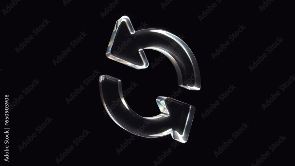 Horizontal rotating glass arrows recycle symbol 3d rendered animation
