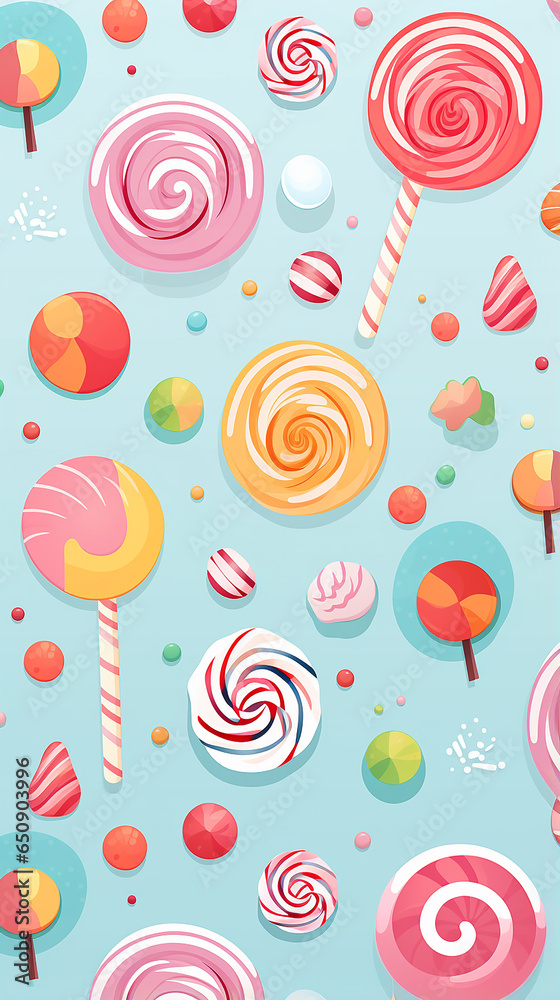 Seamless pattern with colorful cute candy, light blue background Seamless pattern with colorful cute candy, light blue background