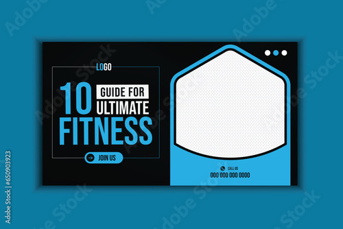 Gym and fitness You-Tube video thumbnail or web banner template.