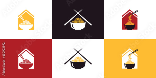 Set of noodle logo collection with creative style Premium Vector