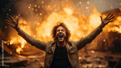 Pyroman man burns down his house and celebrates photo