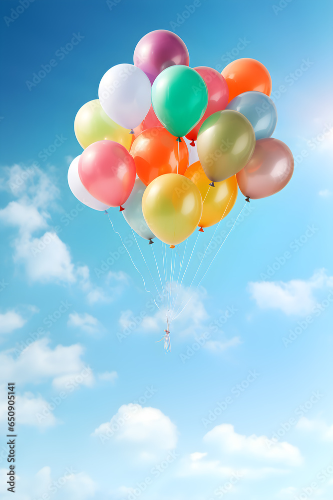 colorful balloons flying in the sky - fest and celebration concept - Generative AI