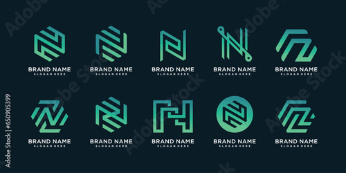 Set of N logo collection with geometry concept and creative gradient style Premium Vector