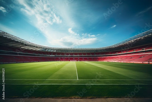 wide lens photo of an empty stadion at daytime, low angle | Generative AI