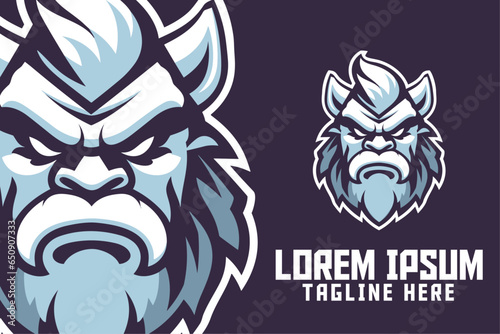 Monster Mascot Head Logo and Bigfoot Template: Yeti Icon Badge Emblem for Sport and Esport
