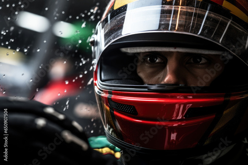 Formula race driver with helmet. Sports car. © ChaoticMind