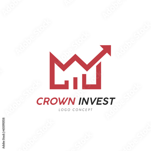 Crown invest with Statistic Arrow Chart Diagram Marketing Financial Profit Logo Symbol Design Template Flat Style Vector