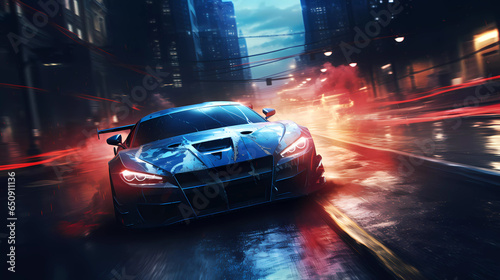 Car drifting action scene in the city at night concept art speed race , ai © The Creative Spot