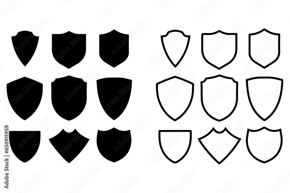 Illustrated Police Badge Shapes: Vector Military Shield Silhouettes with Isolated Security and Football - Transparent Background, PNG, Vector