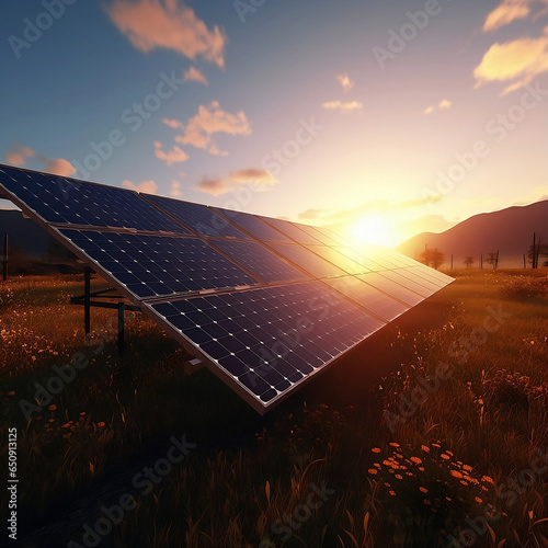 solar panel, sunset, real, high detalied photo