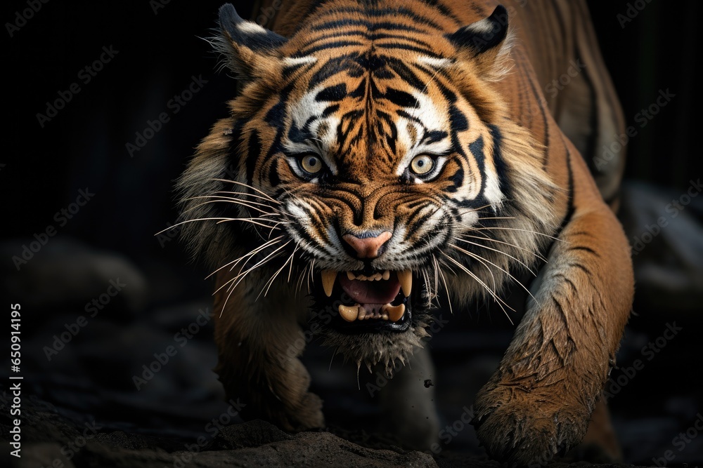An aggressive tiger runs