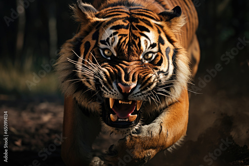 An aggressive tiger runs