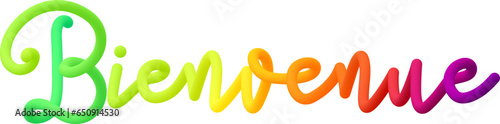 Hello on french fluid 3d twist text made of blended colorful circles.
