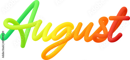 August fluid 3d twist text made of blended colorful circles.