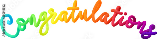 Congratulations arch fluid 3d twist text made of blended colorful circles.