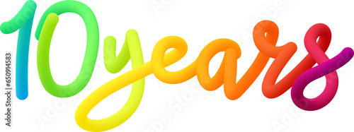 10 years fluid 3d twist text made of blended colorful circles.
