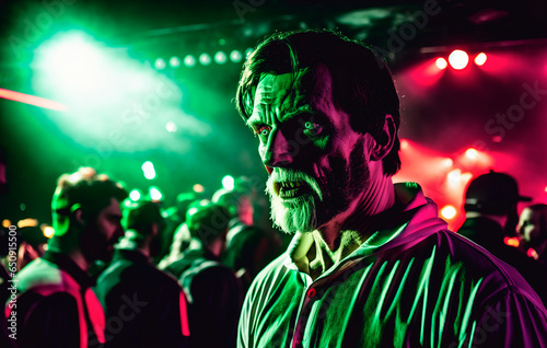 A man in a nightclub in the form of a zombie on the occasion of a Halloween party