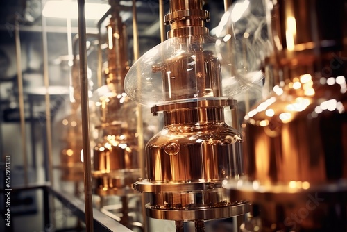 Macro shot of an industrialsized perfume distillery  where vast stainless steel tanks house an array of raw materials  awaiting their transformation into exquisitely scented perfumes through