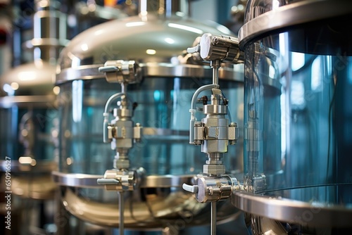 A closeup view of the enzymatic hydrolysis tanks used in the bioethanol production process. These tanks contain a mix of enzymes that break down complex carbohydrates into simpler sugars, photo