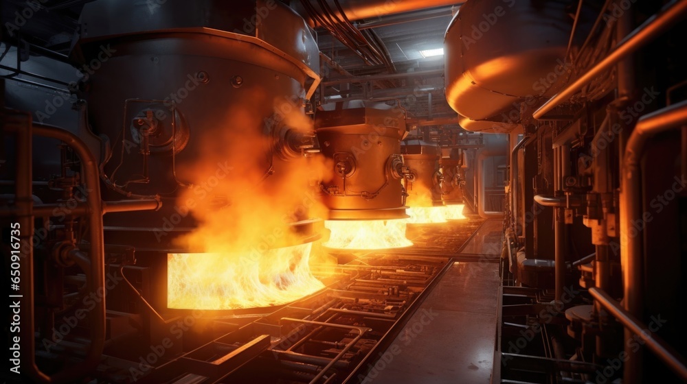 A detailed view of a tingedge plasma gasification furnace, employed in the plant to efficiently convert noncombustible waste biomass, such as agricultural residues or municipal solid waste, A detailed view of a tingedge plasma gasification furnace, employed in the plant to efficiently convert noncombustible waste biomass, such as agricultural residues or municipal solid waste,