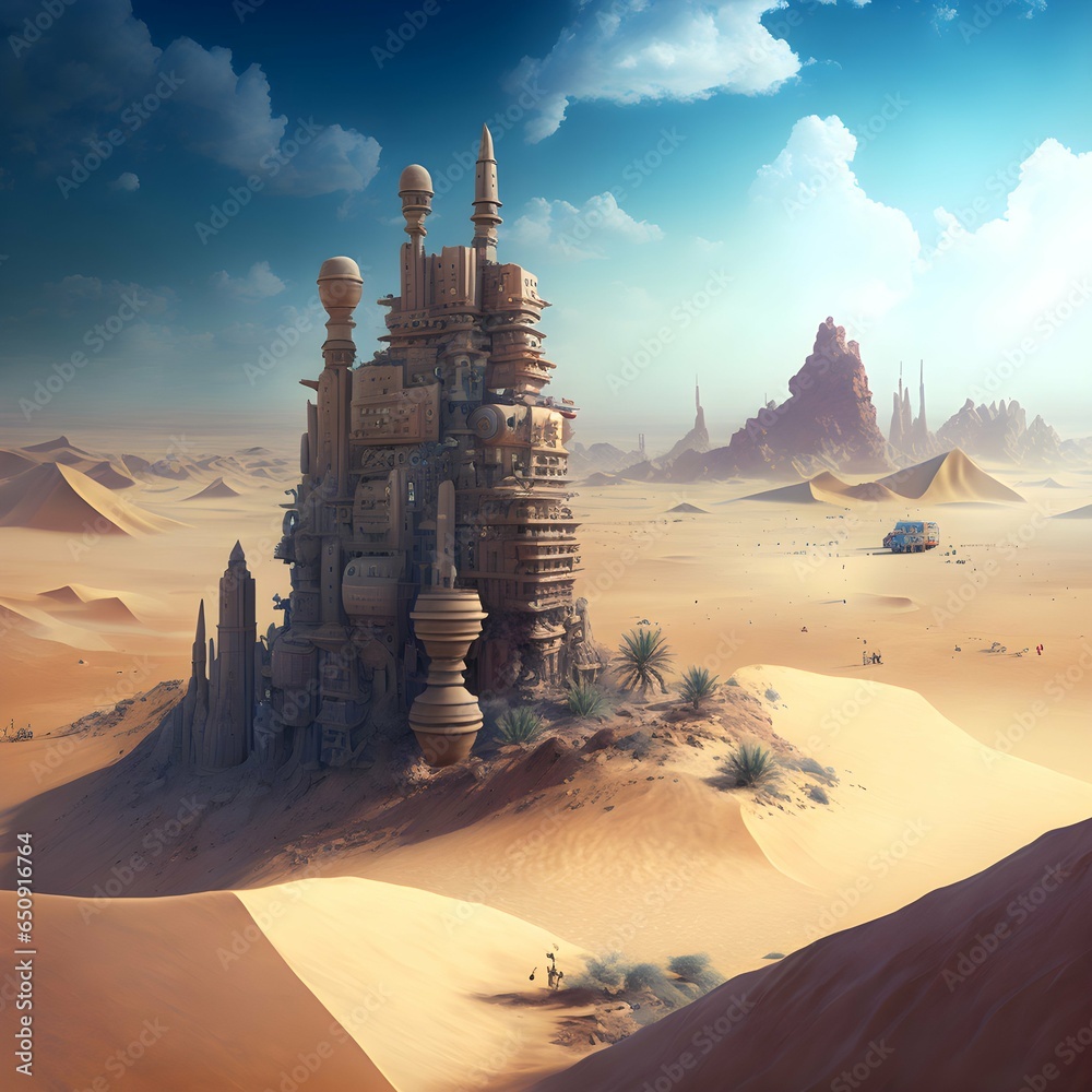 High Fantasy Hyper Realistic Magical City High Above Desert Mage Towers 