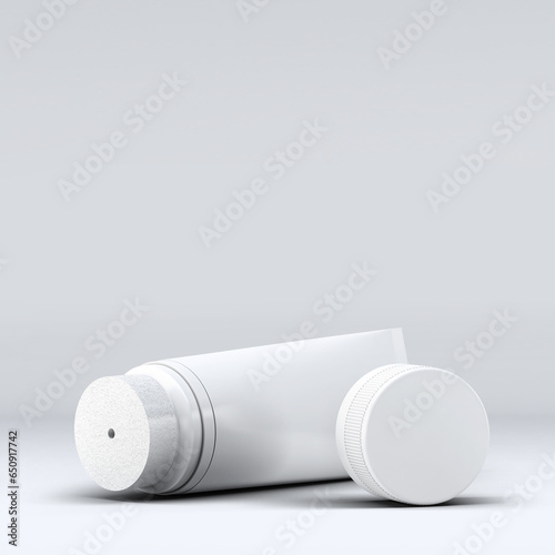Blank plastic tube mockup for cosmetics with cap. Front view. illustration isolated on white background. 3D illustration, 3D rendering.
