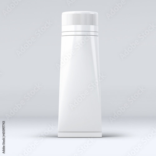 Blank plastic tube mockup for cosmetics with cap. Front view. illustration isolated on white background. 3D illustration, 3D rendering.

