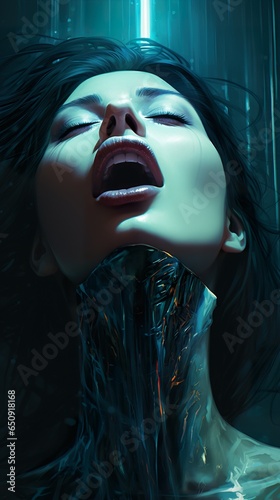 portrait of screaming fantasy woman, female breathe and sigh, ecstatic enjoyment concept