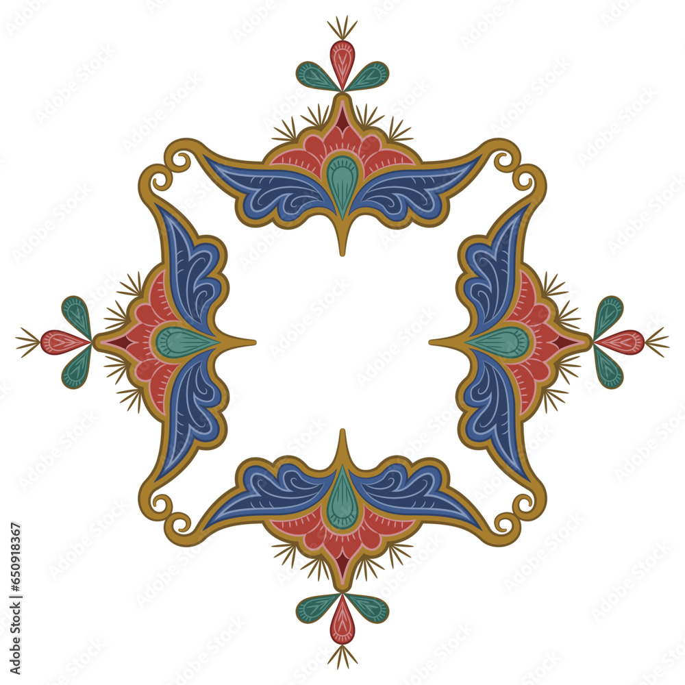 Fototapeta premium Geometrical square shape ornament or frame. Medieval folk style.