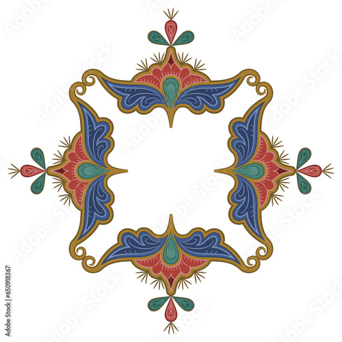 Geometrical square shape ornament or frame. Medieval folk style. 