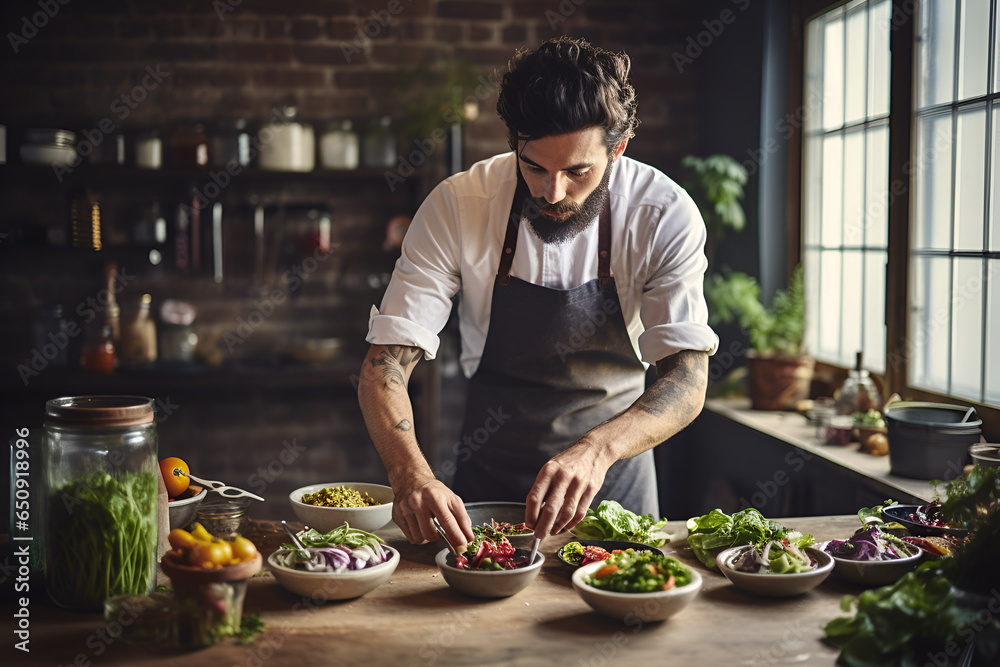 Chef making healthy vegan food (generative ai) Chef making healthy vegan food (generative ai)
