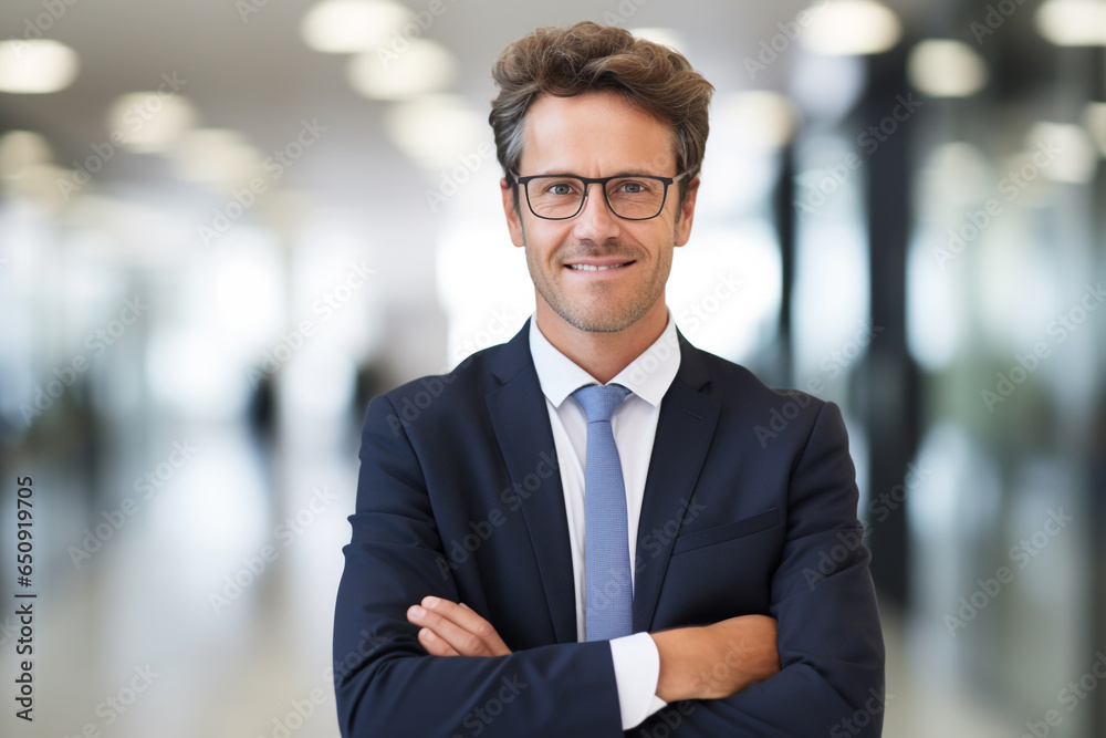 Portriat of smiling businessman in office background. Portriat of smiling businessman in office background.