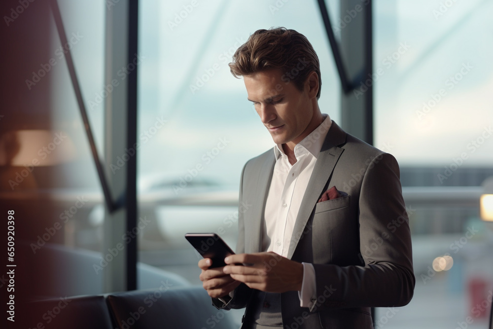 Businessman using a mobile phone at the Airport Businessman using a mobile phone at the Airport