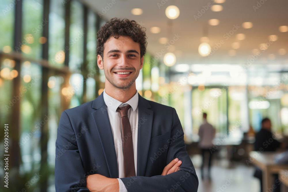 Portrait of smiling businessman with blurred office background. Portrait of smiling businessman with blurred office background.