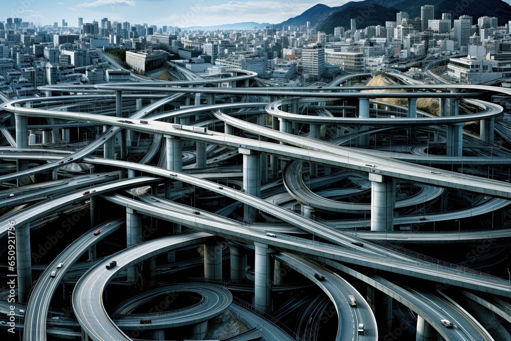 Futuristic highway, bridge in the city
