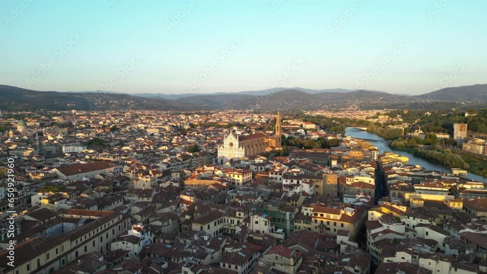 Basilica of Santa Croce in Florence and Piazza di Santa Croce, aerial view, Tuscany, Italy Basilica of Santa Croce in Florence and Piazza di Santa Croce, aerial view, Tuscany, Italy